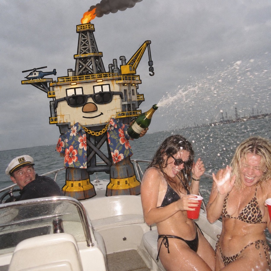 Oil Rig spraying champagne on a speedboat