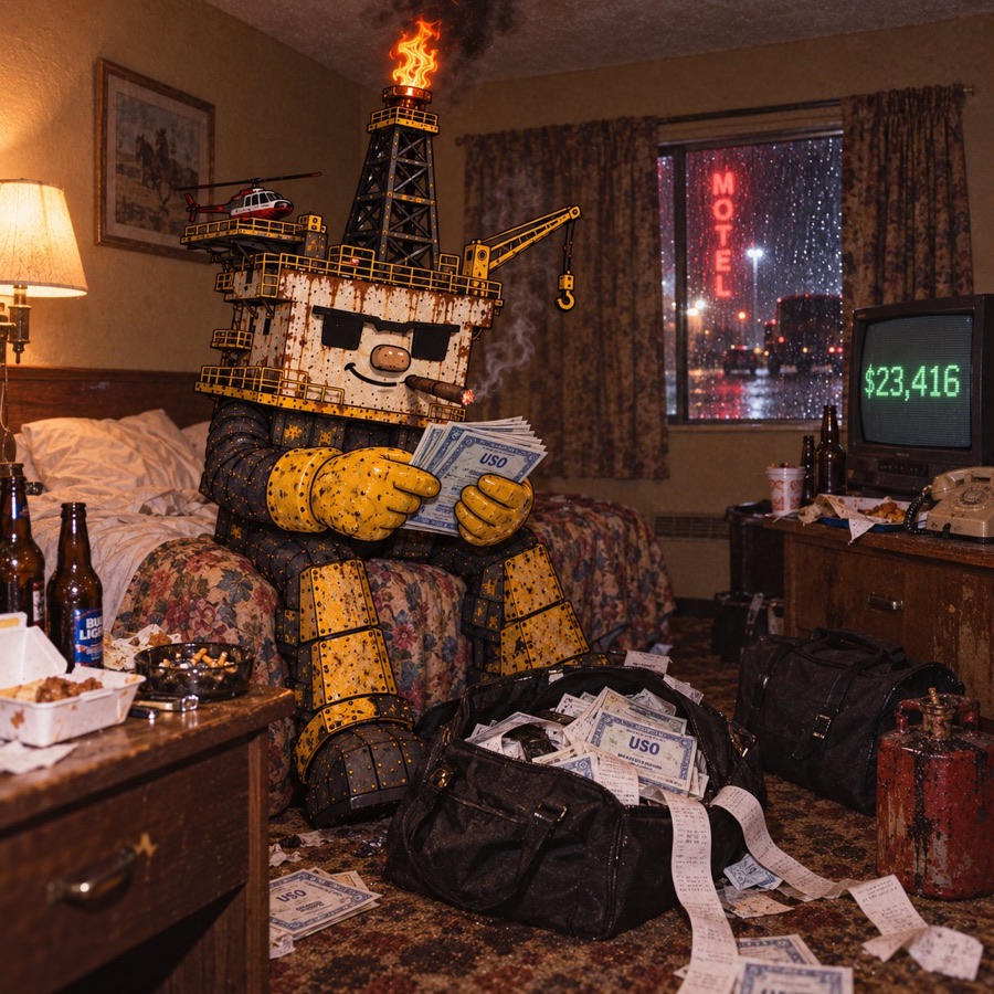 Oil Rig counting cash in a motel room