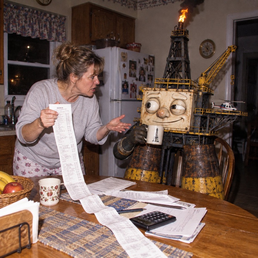 Oil Rig in a kitchen with a very long receipt
