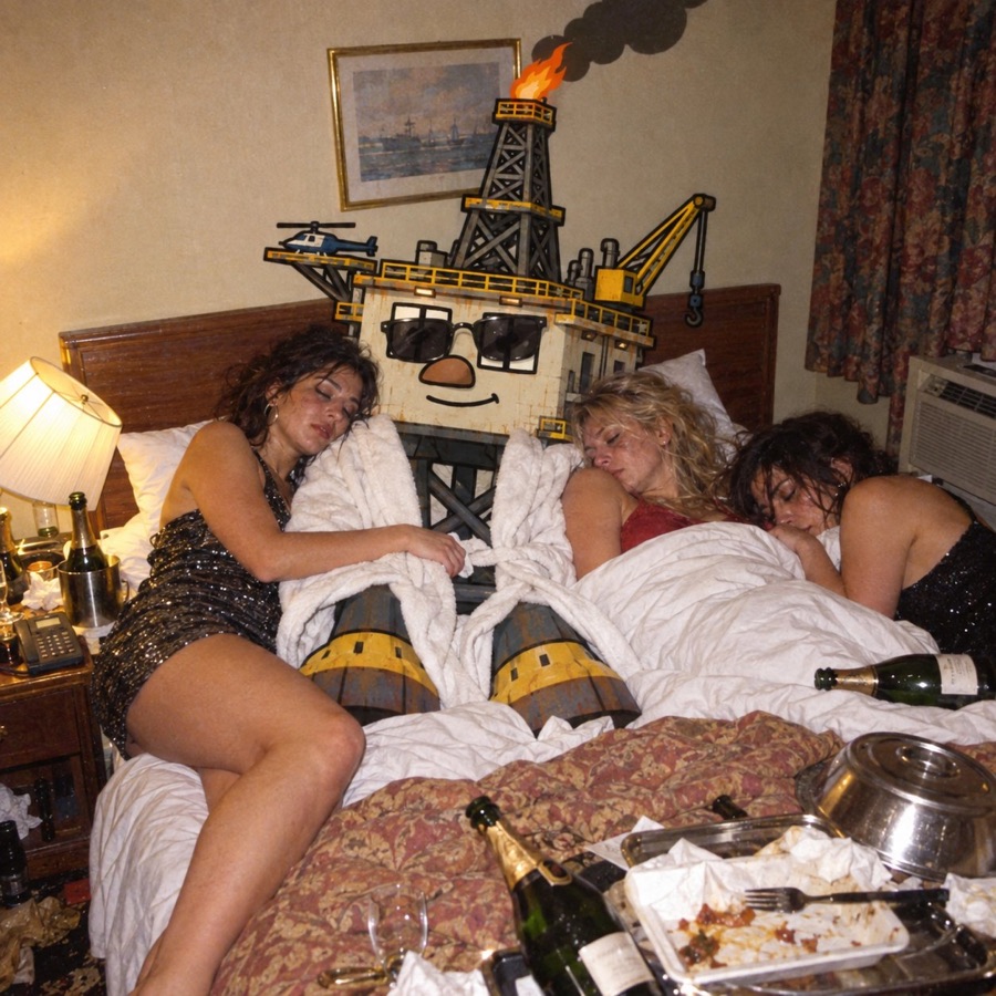 Oil Rig in sunglasses in a hotel room after a big night